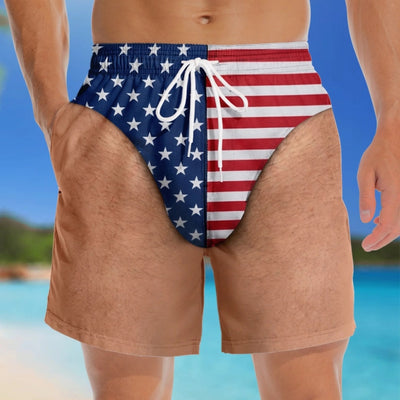 Custom Funny Patriotic Men's Swim Trunks – Personalized American Flag Summer Vacation Beach Shorts, Great Gift for Him