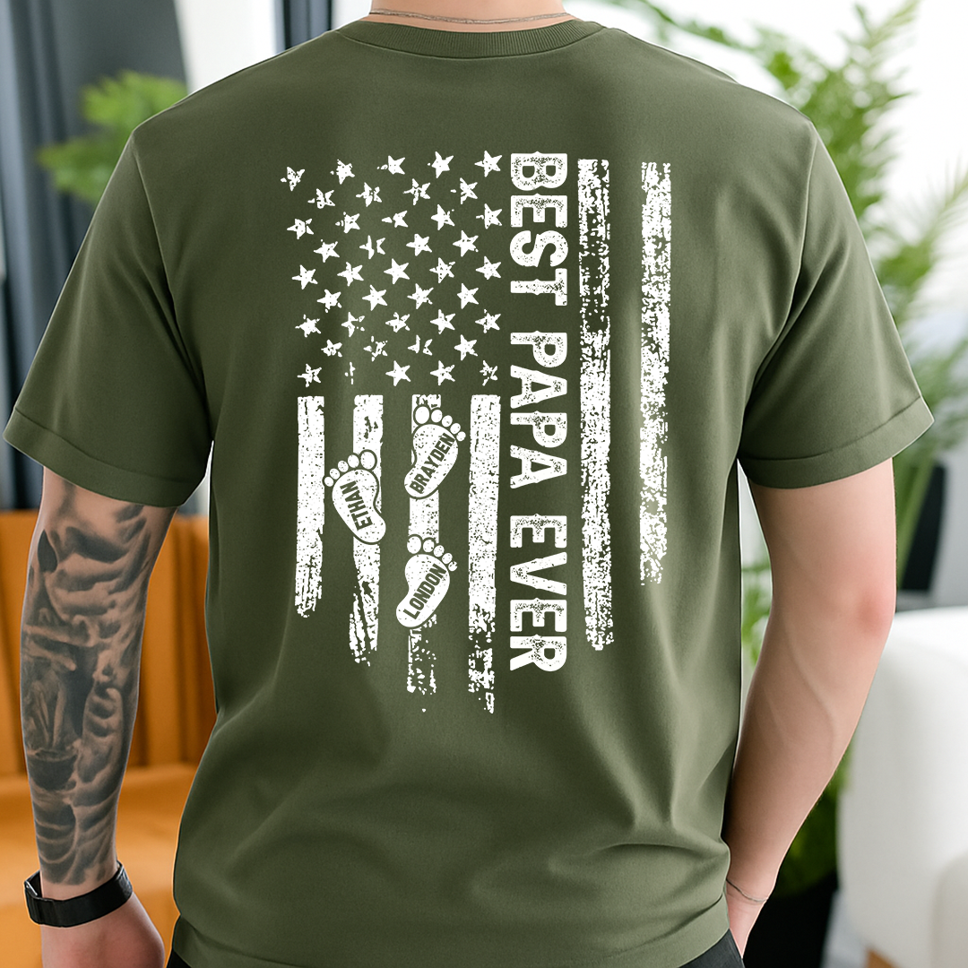 Best Dad Ever Flag T-Shirt – Personalized Father’s Day Gift for Him, American Flag Design with Custom Name
