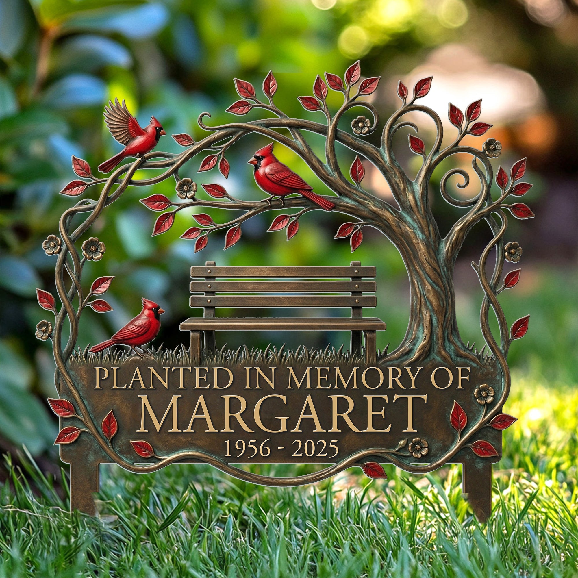 Personalized Cardinal Memorial Garden Stake, Custom Name & Dates Sympathy Gift, Remembrance Plaque for Outdoor Yard Decor