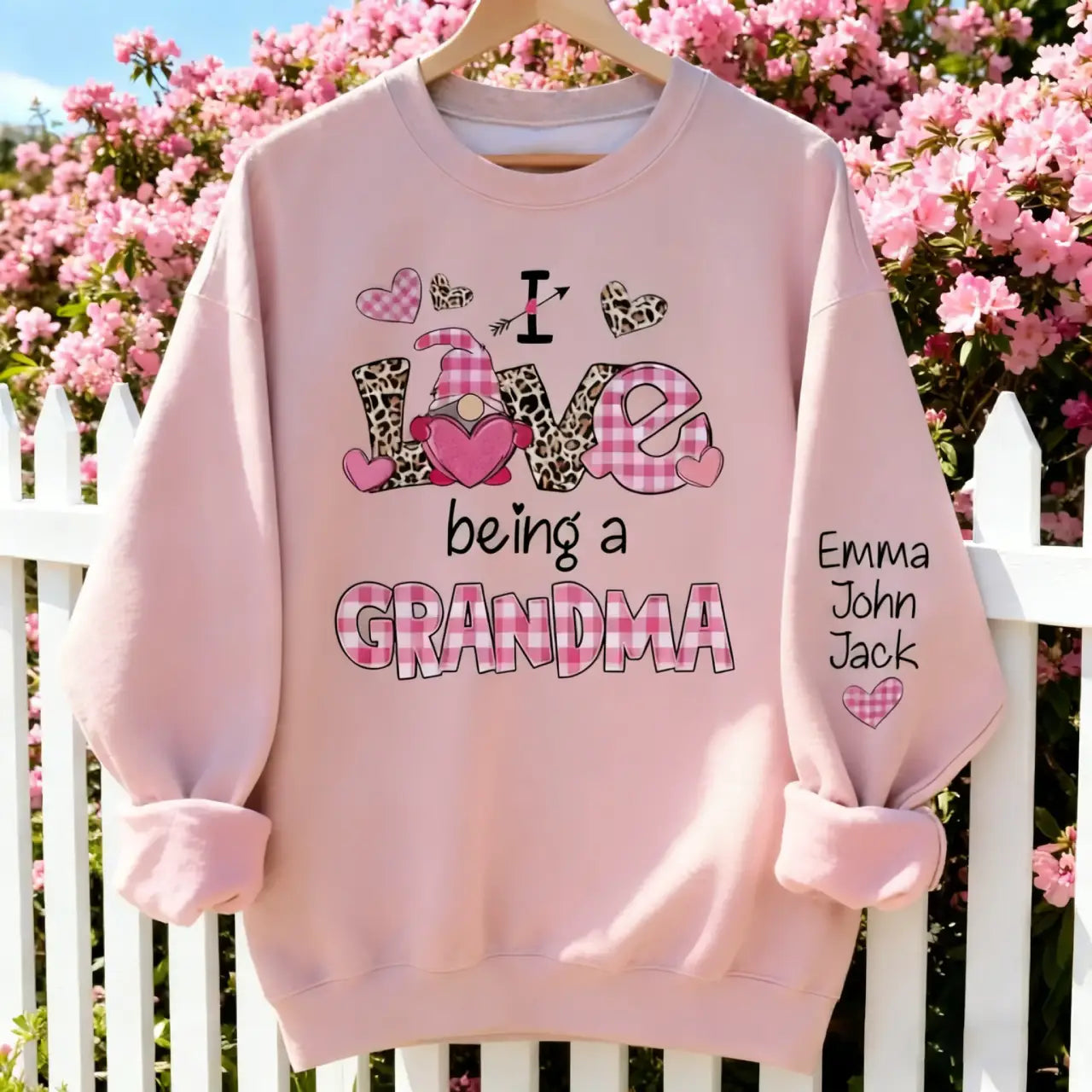 Personalized "I Love Being a Grandma" Gnome Sweatshirt - Custom Grandkids Names Sleeve, Gift for Grandma