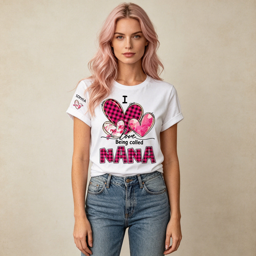 Custom "I Love Being Called Nana" T-Shirt - Personalized with Grandkids Names on Sleeve for Mother's Day