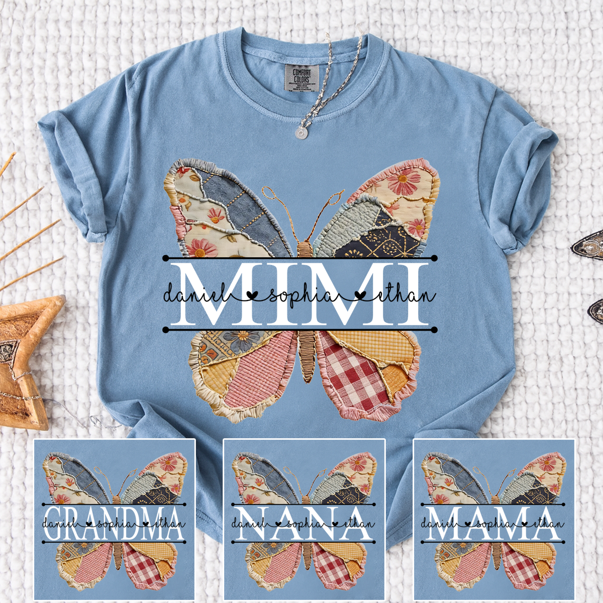 Personalized Mimi Butterfly T-Shirt – Custom Grandchildren Names Floral Design, Grandma Gift for Mimi