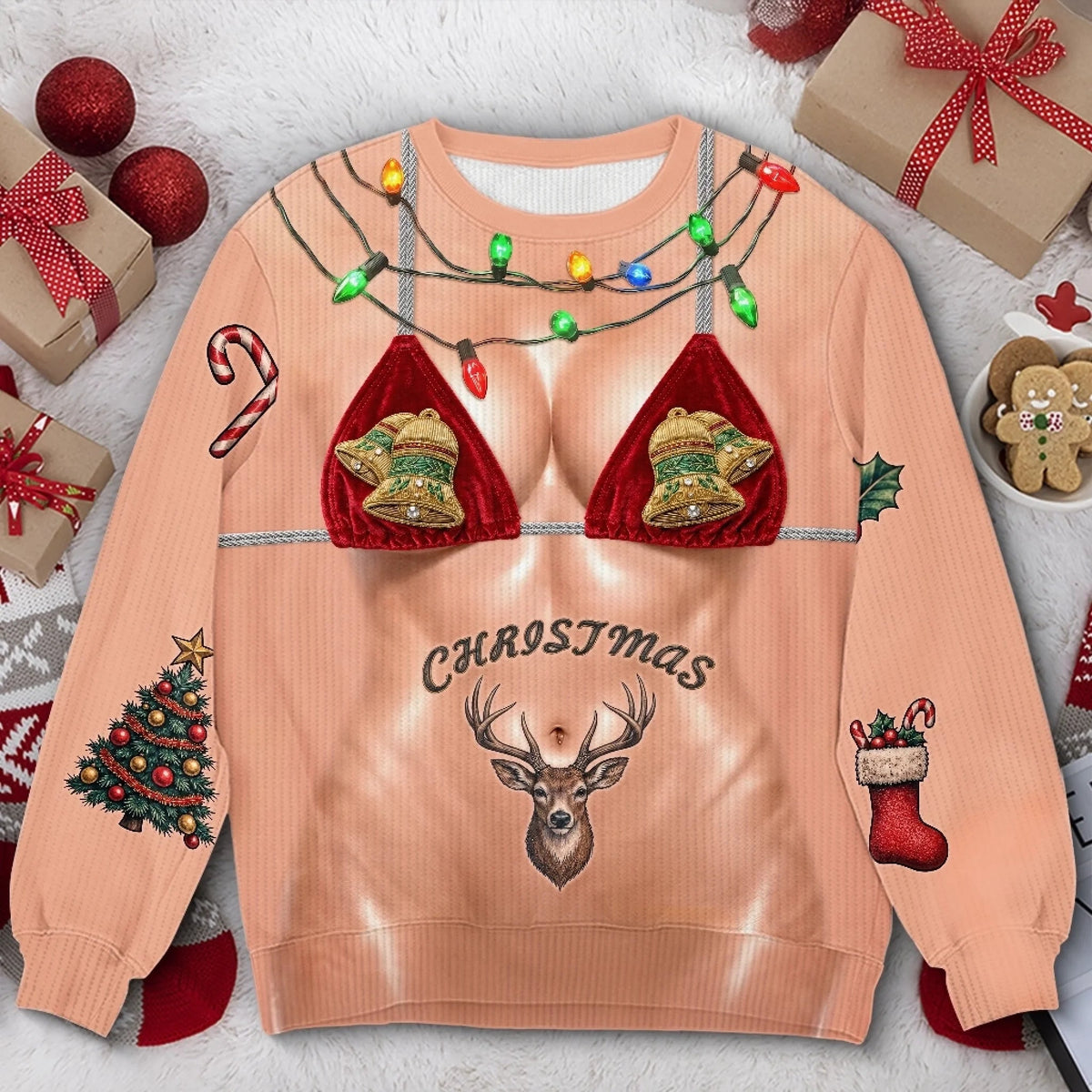 Custom Funny Ugly Christmas Sweatshirt, Personalized 3D Illusion "Sleighing All Day" Crewneck, Novelty Holiday Gag Gift for Wife, Mom, Daughter, Grandma, Sister, Bestie, Yourself