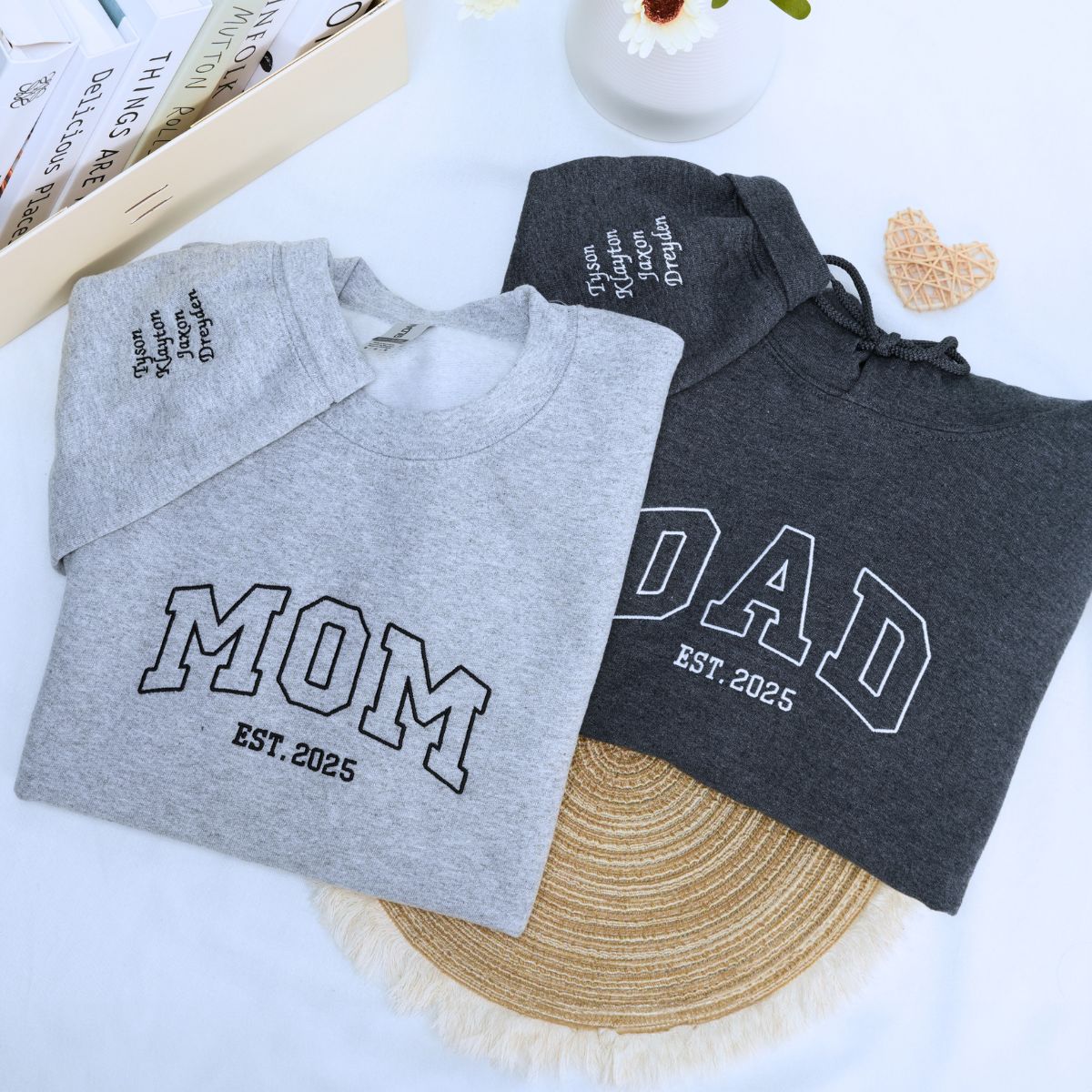 Custom Mom and Dad Sweatshirt or Hoodie - Embroidered Gift for Parents with Est Year, Kids Names