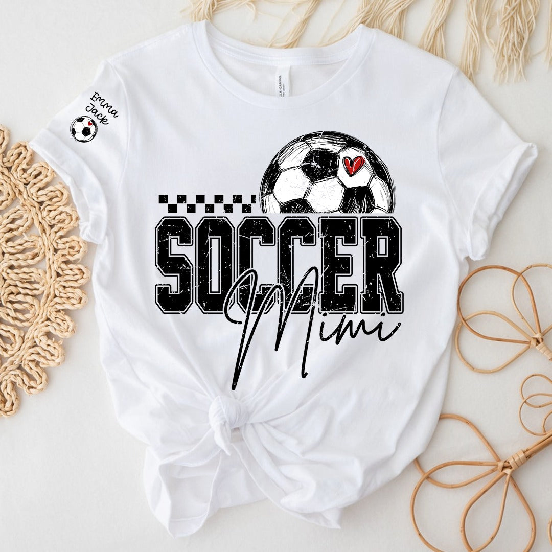 Personalized Soccer Mimi T-Shirt, Custom Grandma Nickname & Grandkids Names Soccer Ball Graphic Family Tee, Gift for Mimi, Grandma, Soccer Lover, Game Day Shirt