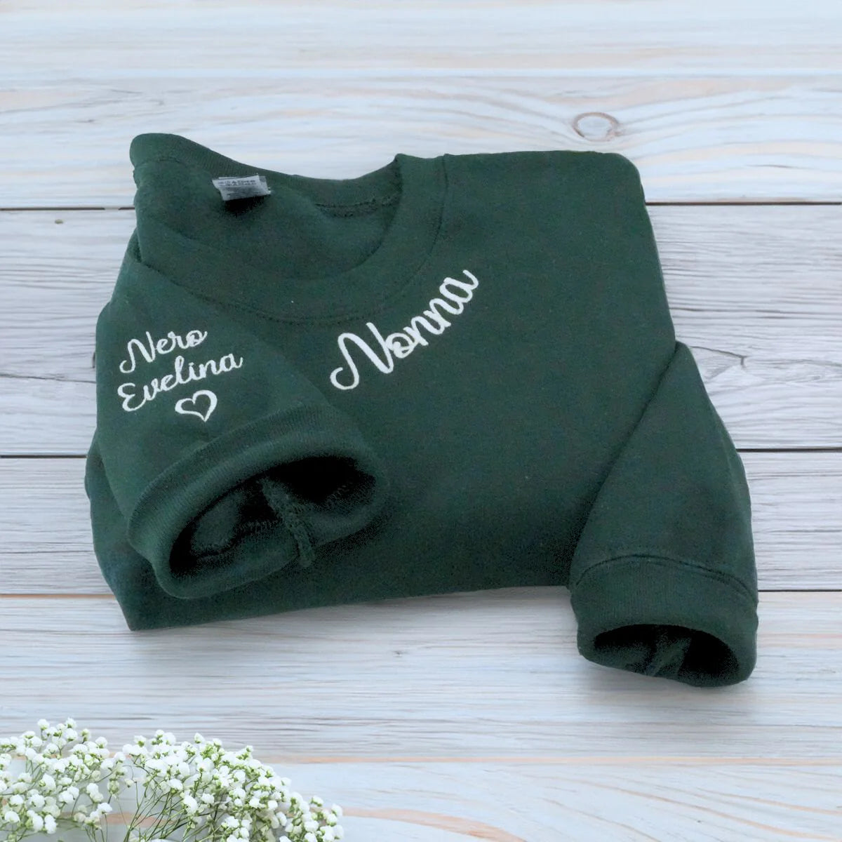 Custom Nonna Sweatshirt or Hoodie with Embroidered GrandKids Names on Sleeve