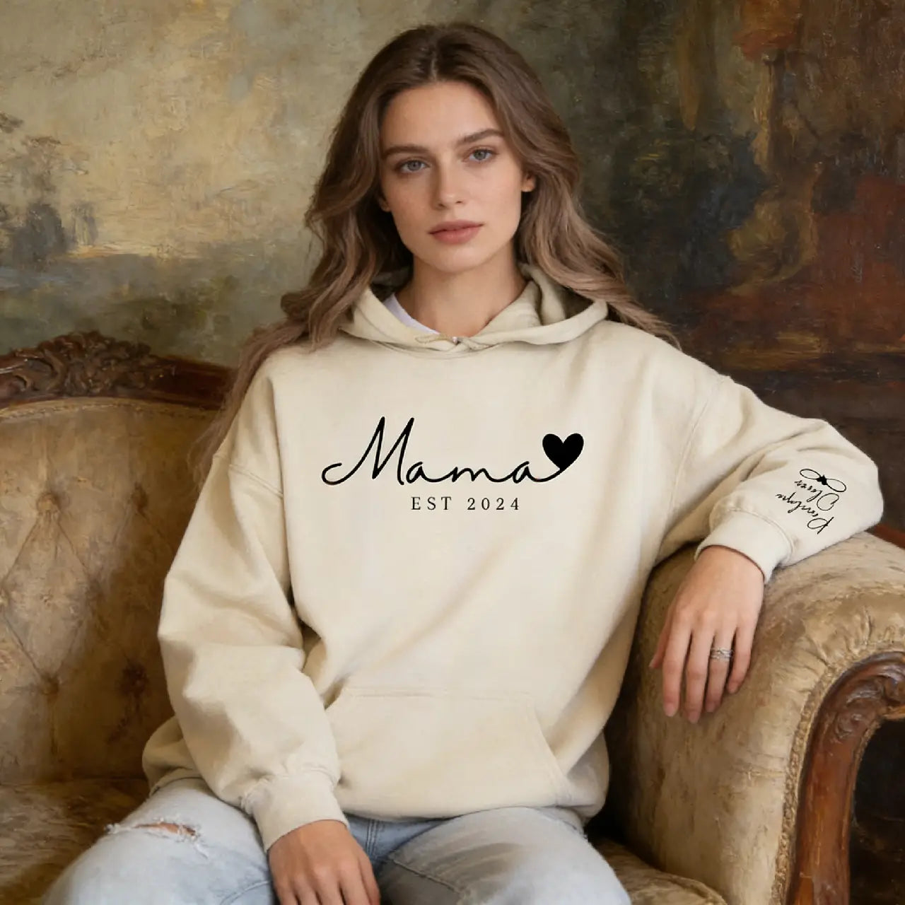 Custom Mama Est Hoodie - Personalized with Kids Names on Sleeve for Mom - Mother's Day Gift