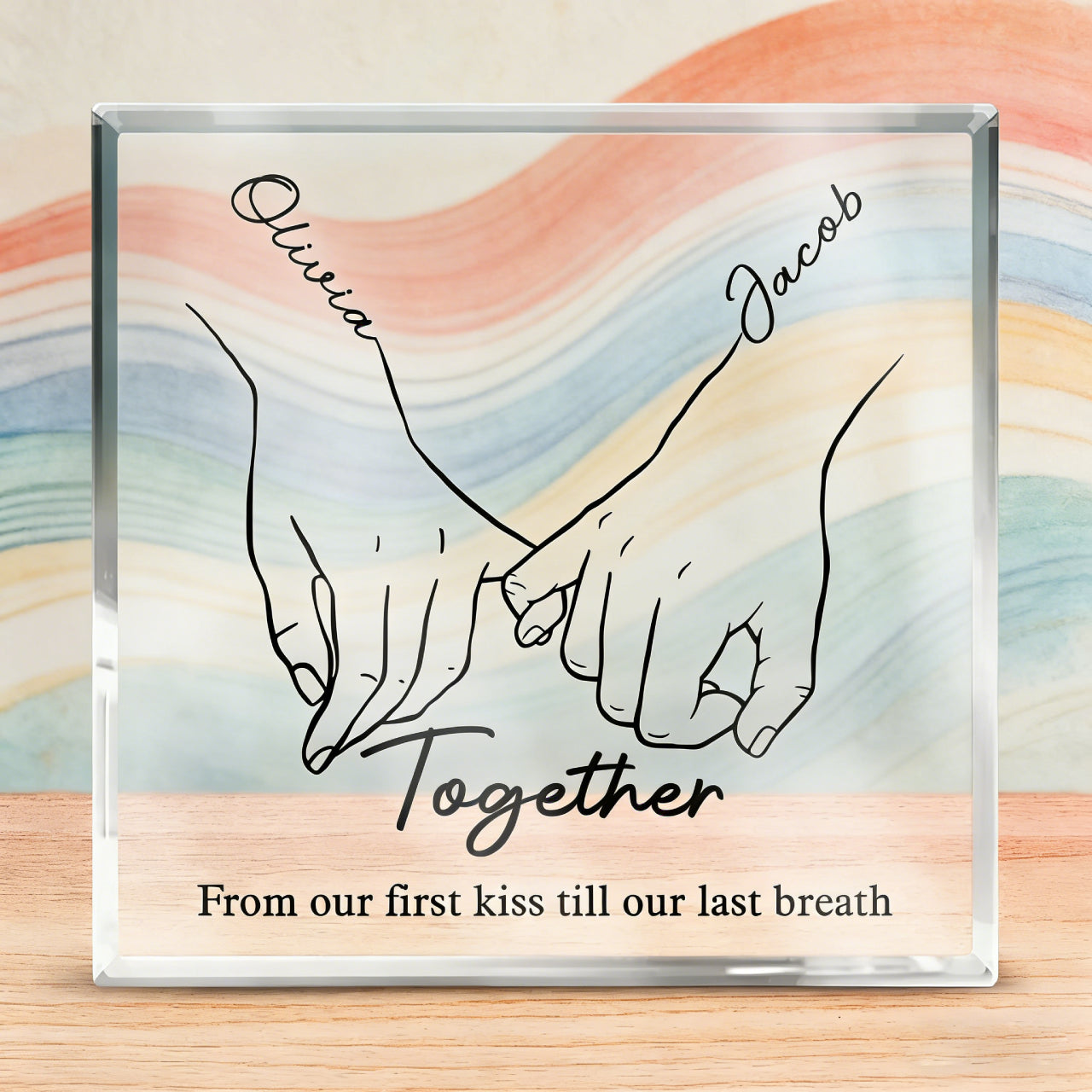 Personalized "Together" Acrylic Plaque with Couple Names - Custom Hand-in-Hand Art, Gift for Anniversary