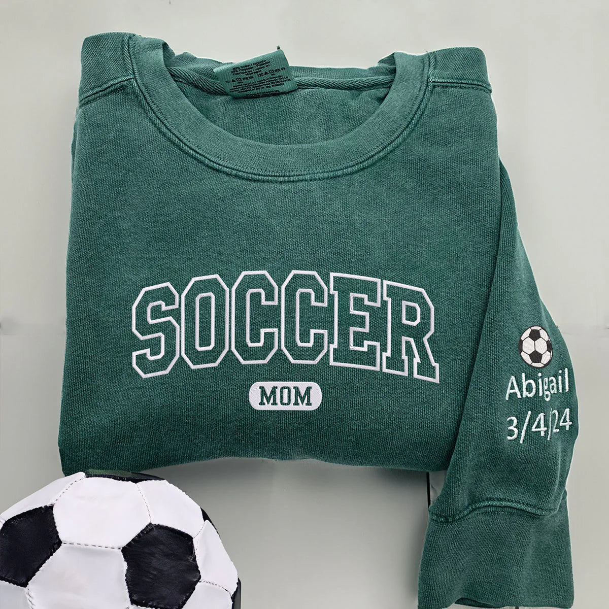 Custom Soccer Mom Sweatshirt or T-Shirt with Names on Sleeve, Embroidered Gift for Mom