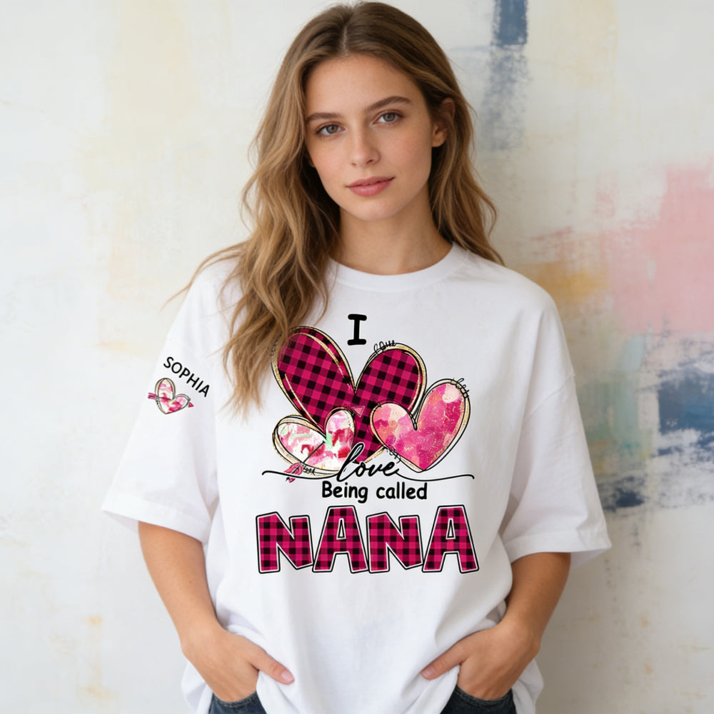 Custom "I Love Being Called Nana" T-Shirt - Personalized with Grandkids Names on Sleeve for Mother's Day
