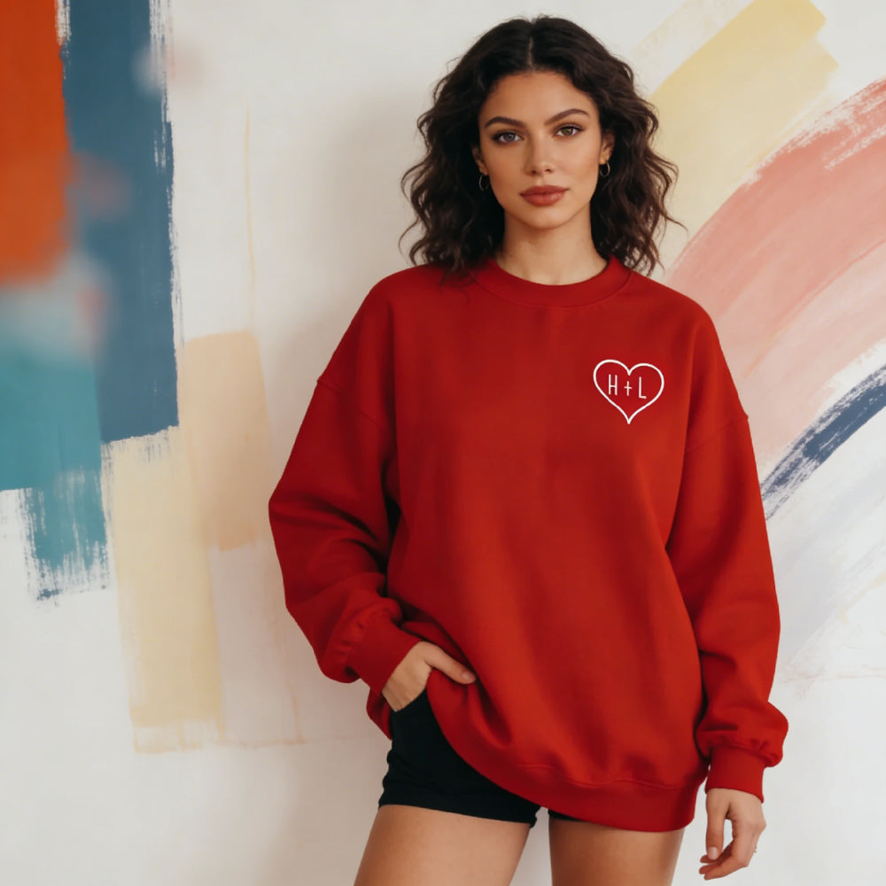 Custom Couple Initial Heart Sweatshirt- Personalized Gift for Valentine's Day, Anniversary