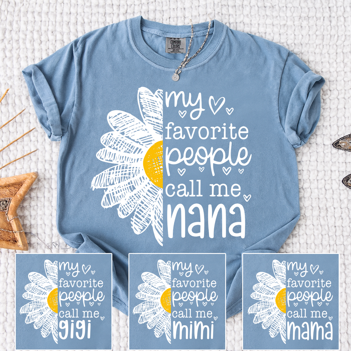 My Favorite People Call Me Nana T-Shirt – Personalized with Grandkids‘ Names and Floral Design, Grandma Gift