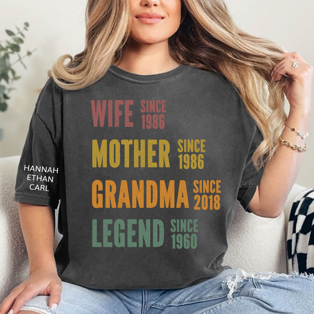 Personalized Wife Mother Grandma Legend T-Shirt – Custom Family Since Year Design, Navy Graphic Tee for Mom and Grandma