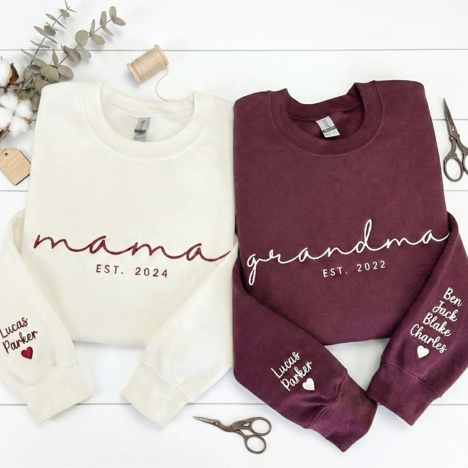 Custom Mama/Grandma Embroidered Sweatshirt - Personalized with Kids Names & Est Year