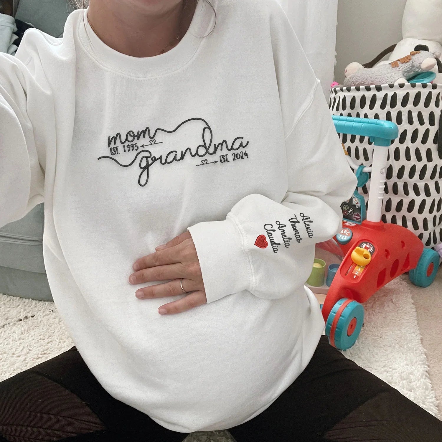 Custom First Mom Then Grandma Sweatshirt or Hoodie with Embroidered Kids Names