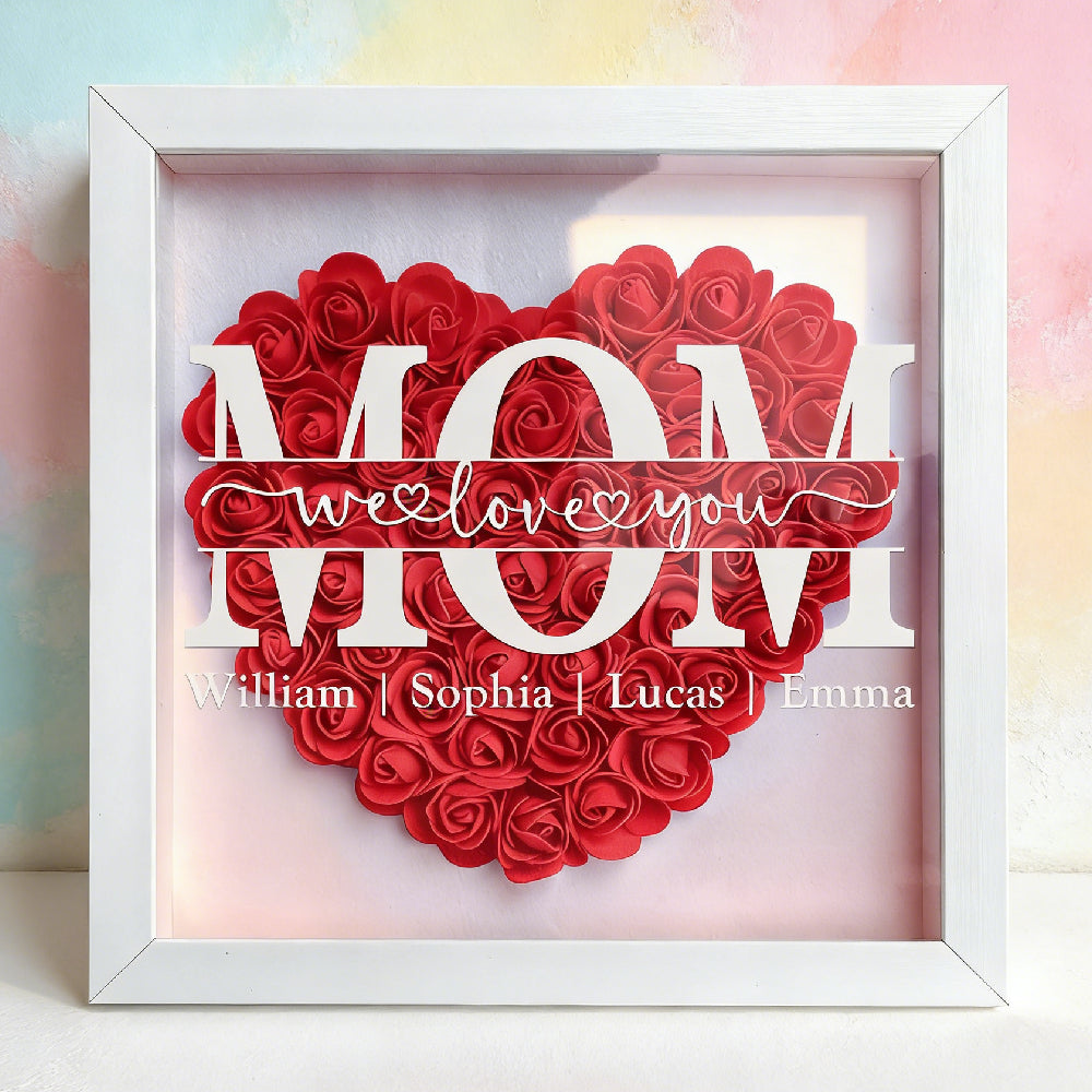 Custom Mom Shadow Box - Personalized "We Love You Mom" Gift with Children Names for Mother's Day