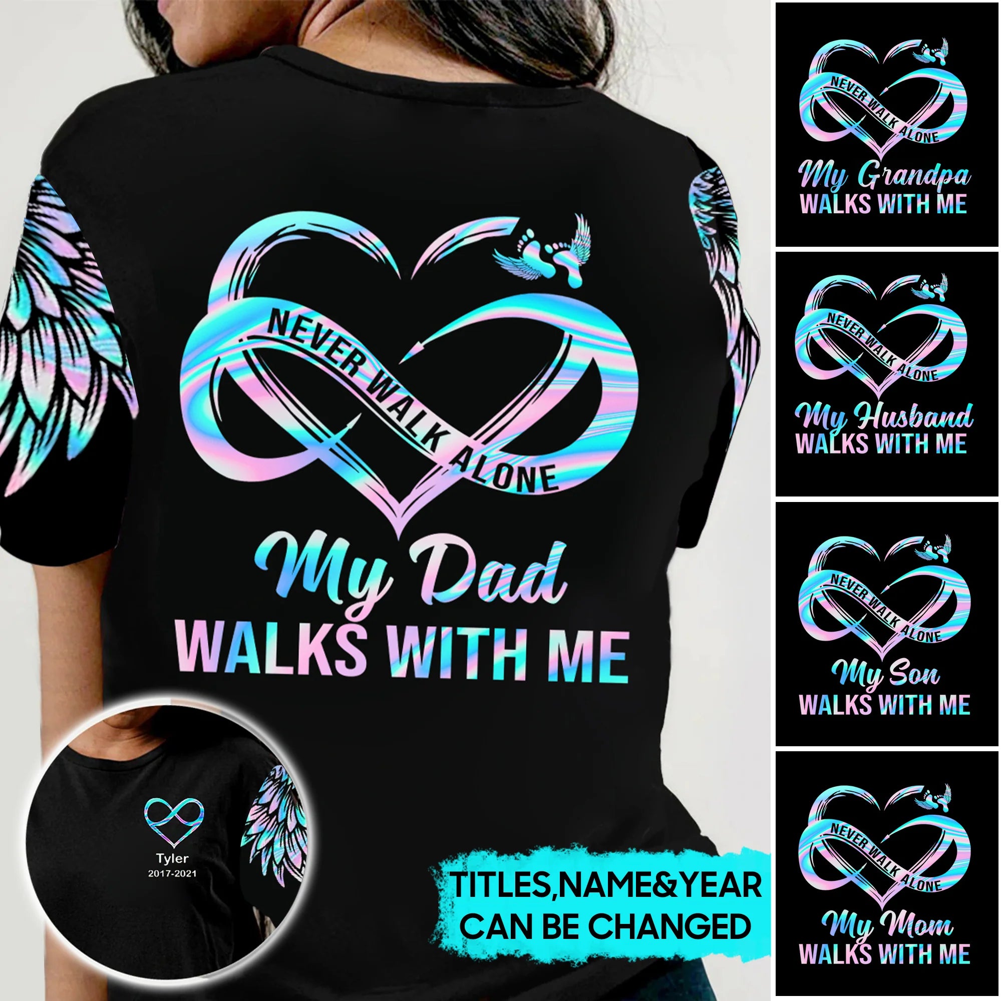 Personalized "My Dad Walks With Me" Memorial T-Shirt – Custom Name & Dates Keepsake Tee, Remembrance Gift