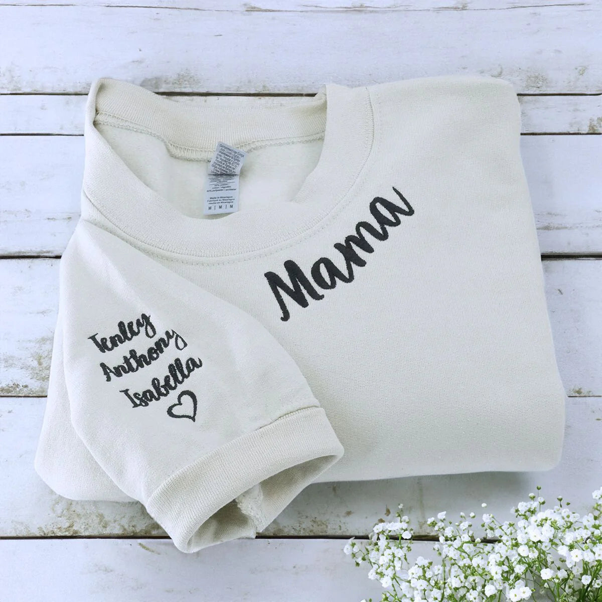 Personalized Mama Sweatshirt or Hoodie with Names on Sleeve, Custom Embroidered Gift for Mama