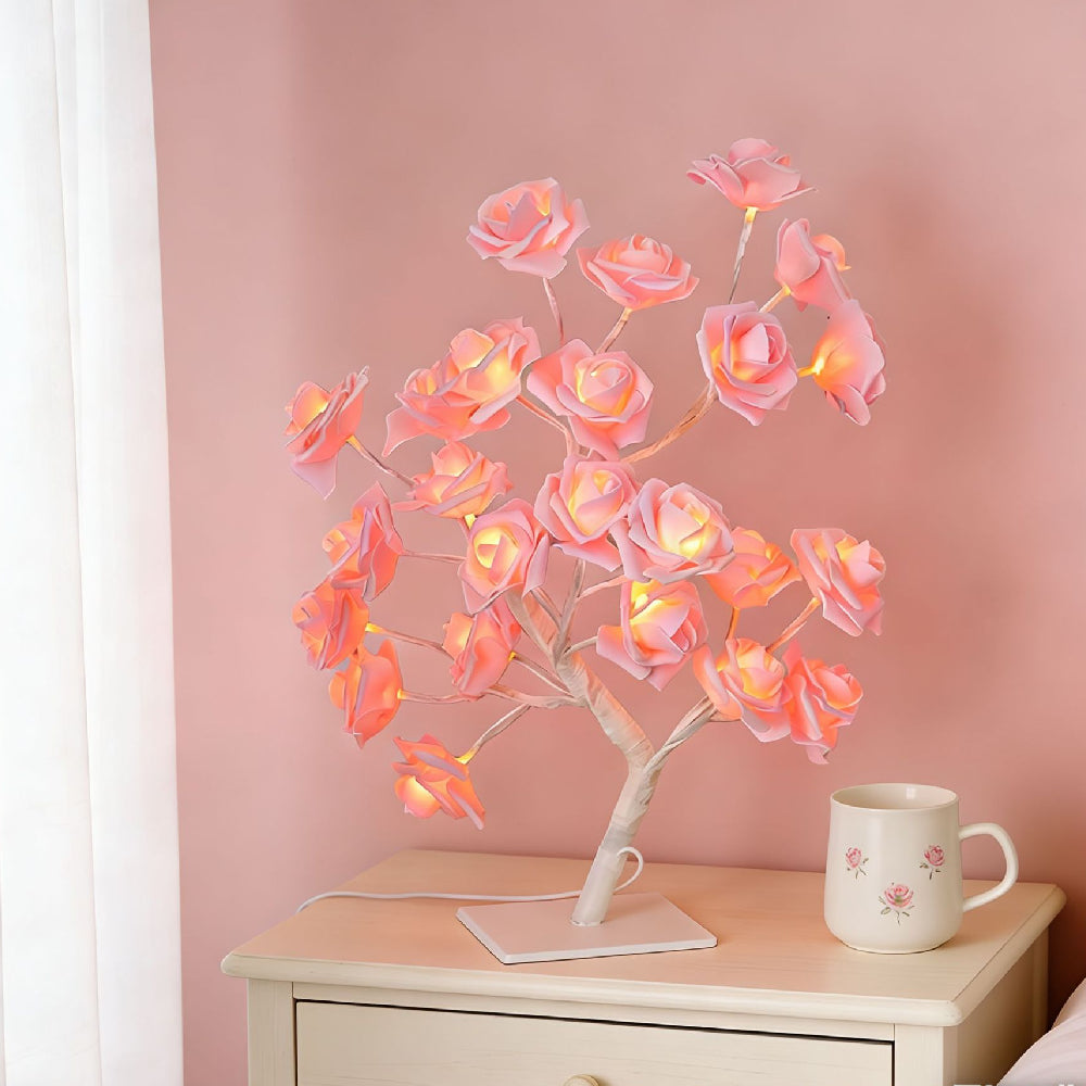 Forever Rose Tree Lamp – Eternal Gift for Mom, Girlfriend, Wife – Handmade Warm Glow Night Light