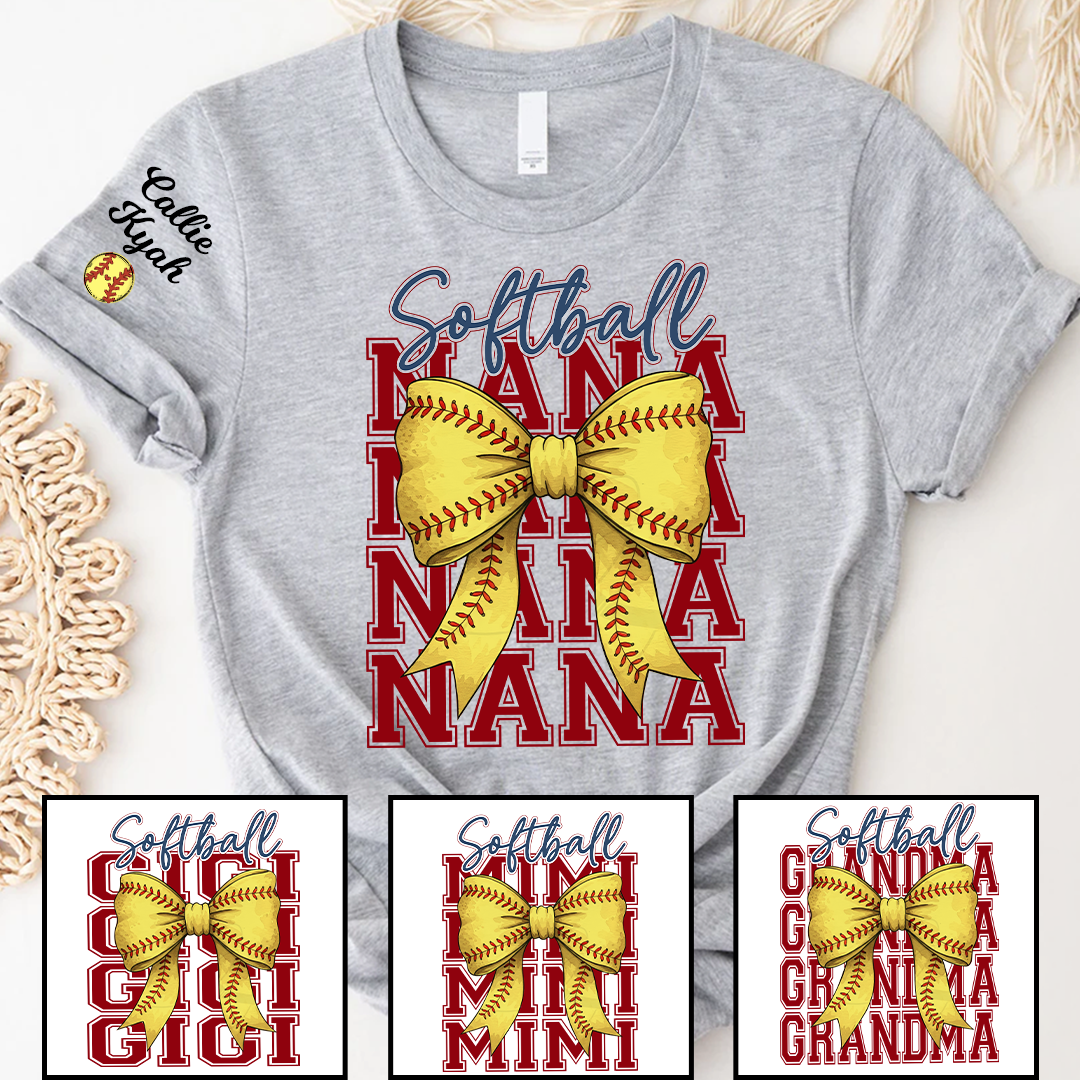 Softball Game Day Nana Gigi Grandma T-Shirt – Personalized with Grandkids‘ Names, Sports Grandma Gift