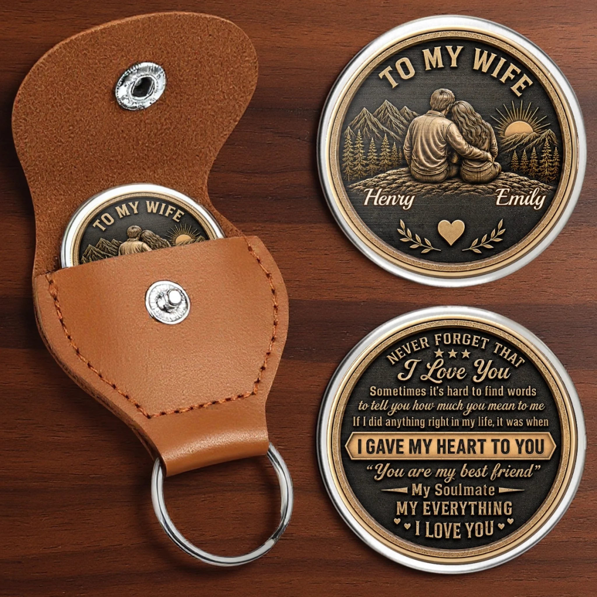 Personalized Pocket Hug Love Token Keychain with Couple Names – Anniversary & Wedding Gift for Husband or Wife