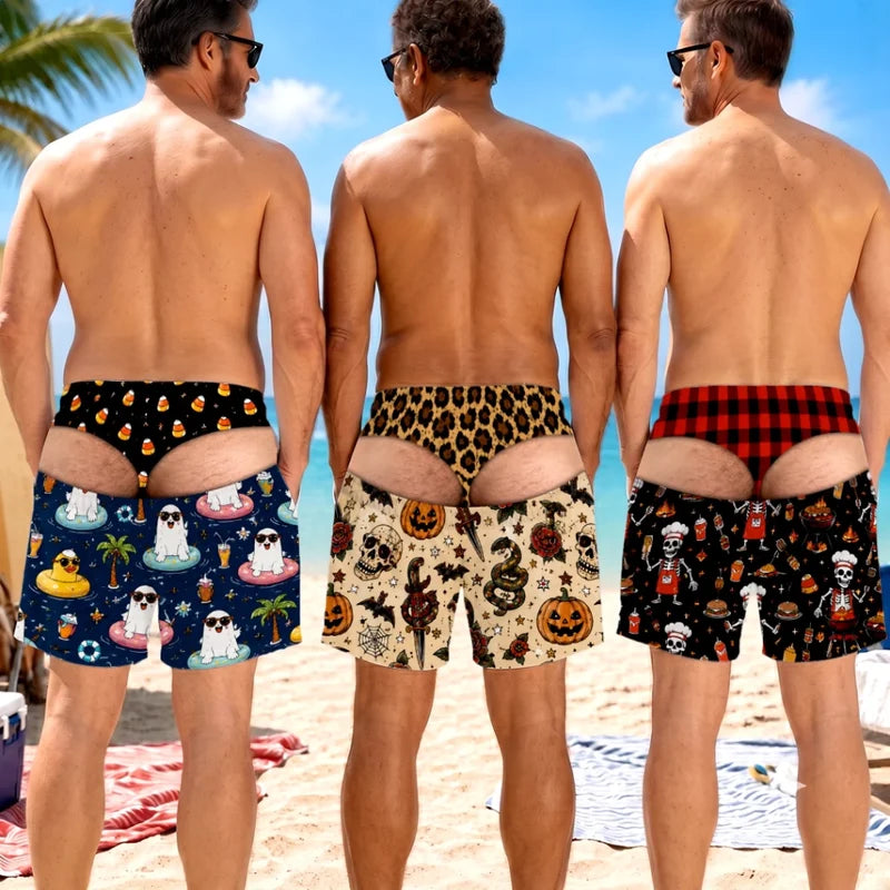 Custom Funny Halloween Men Swim Trunks‑Personalized "Too Cool To Boo" Novelty Illusion Swim Shorts, Gag Summer‑Halloween Gift for Husband, Dad, Son, Grandpa, Brother, Yourself