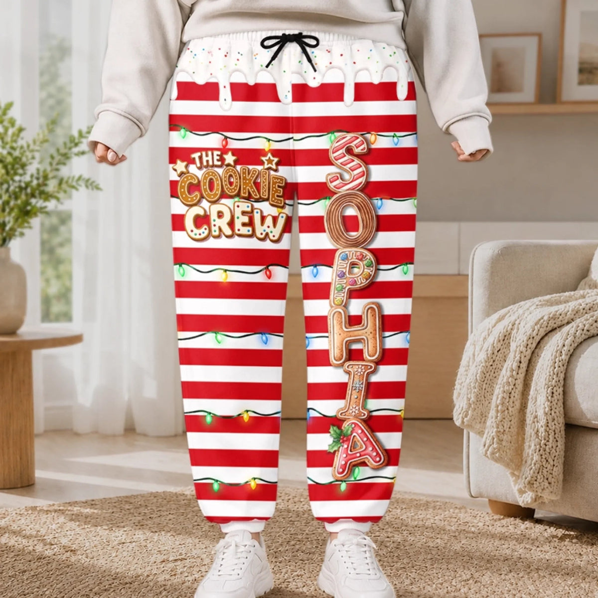 Custom Unisex The Cookie Crew Christmas Sweatpants, Personalized Custom Name Cookie Letter Joggers, Family Matching Holiday Sweatpants, Christmas Birthday Gift for Mom, Dad, Brother, Sister