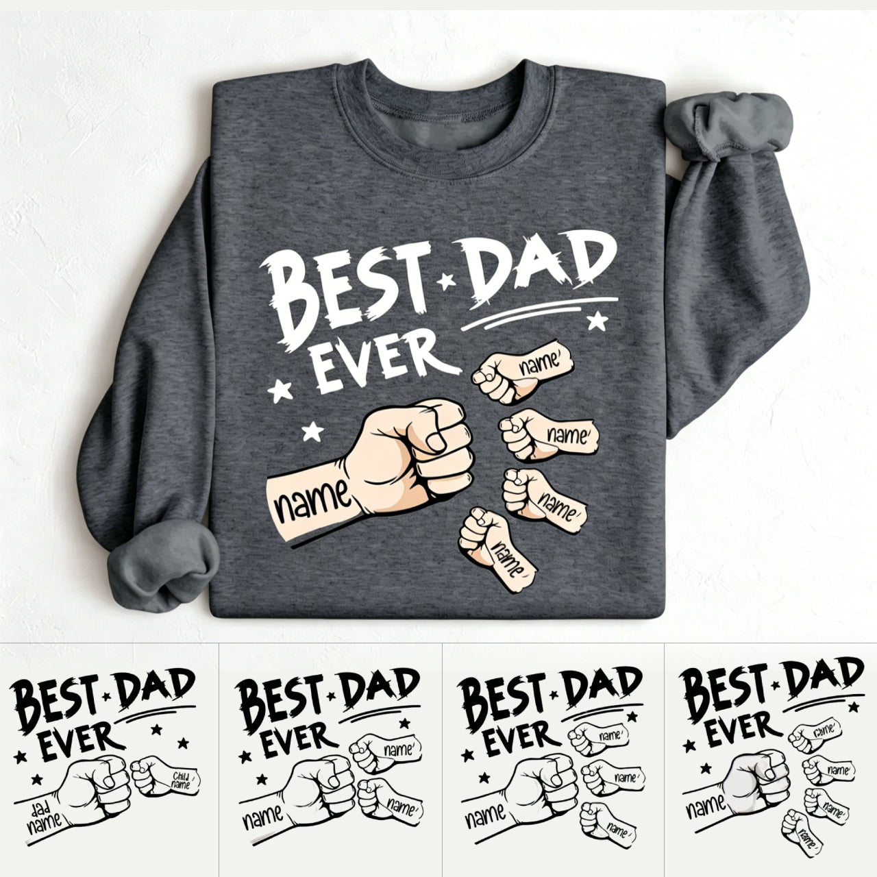 Personalized "Best Dad Ever" Sweatshirt - Custom Kids Names Fist Bump Design, Father's Day Gift for Dad