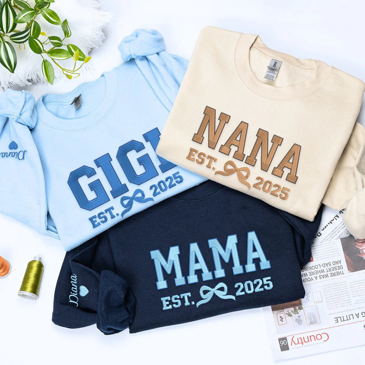 Custom Gigi Bow Sweatshirt or Hoodie, Custom Embroidered Mother's Day Gift for Grandma Mama