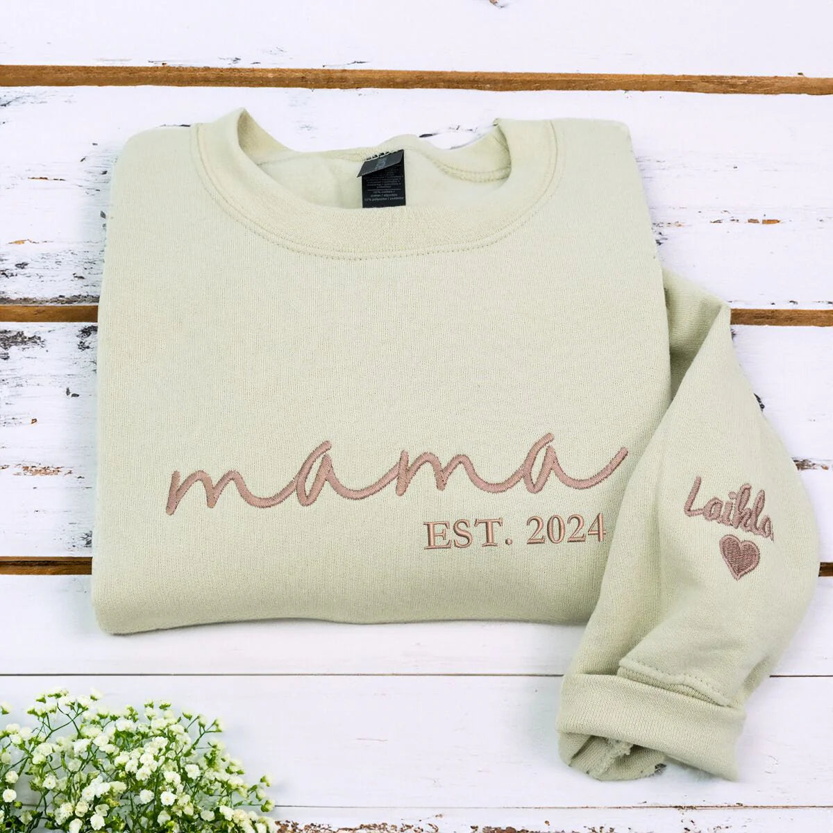 Personalized Mama Sweatshirt or Hoodie with Kids Names on Sleeve, Custom Embroidered Gift for Mother's Day