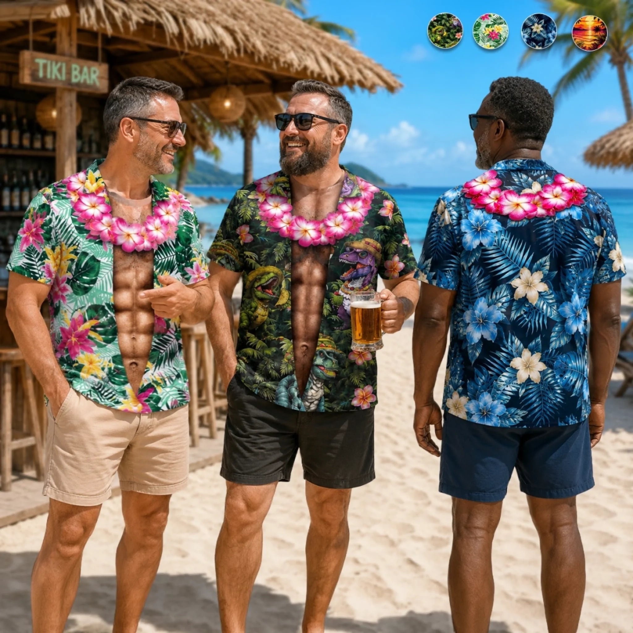 Custom Skin Tone Funny Hawaiian Shirt – Personalized Beach Body Energy Aloha Shirt, Tropical Vacation Gift for Men