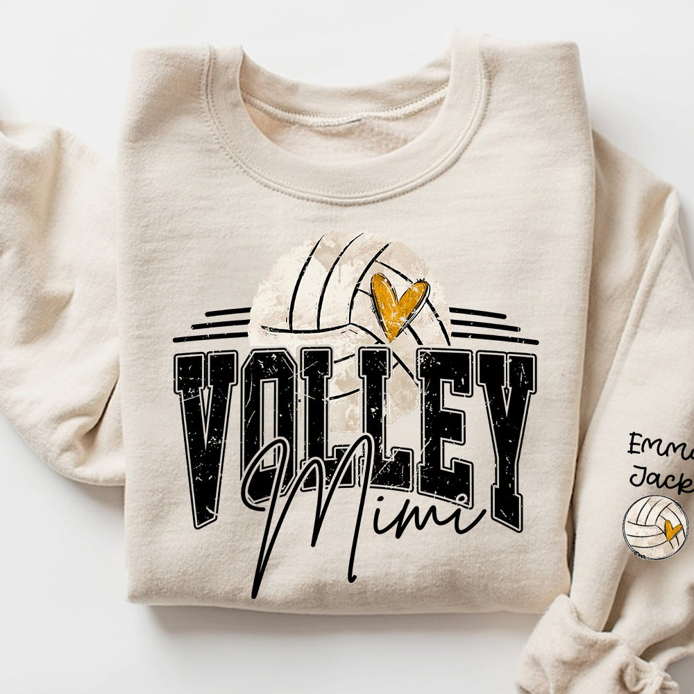 Custom Volleyball Mimi Sweatshirt‑Personalized Volleyball Grandma Crewneck With Grandkids Names On Sleeve, Sports Fan Custom Gift for Mimi, Nana, Grammy