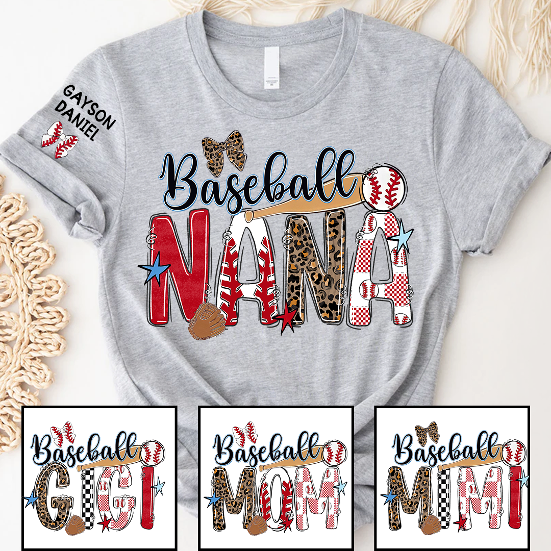 Custom Baseball Game Day Nana Gigi Mimi Grandma and Grandkids Personalized T-shirt