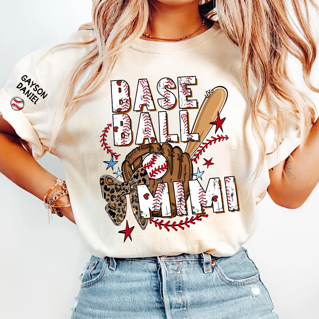 Custom Baseball Mimi Game Day T-Shirt – Personalized Grandma and Grandkids Names, Sporty Gift for Mimi