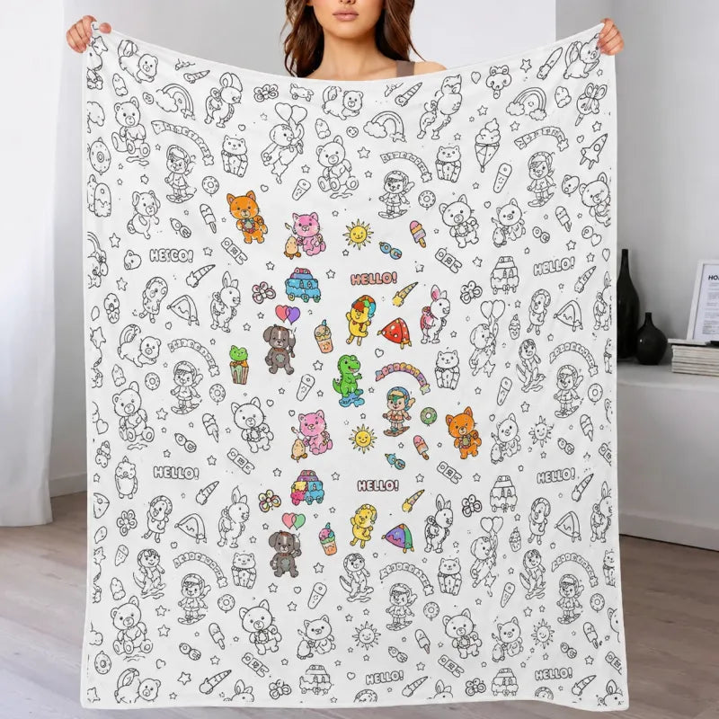 DIY Drawing Blanket with 24 Colors Markers – Color Your Own Washable Art Blanket, Creative Keepsake Gift for Kids