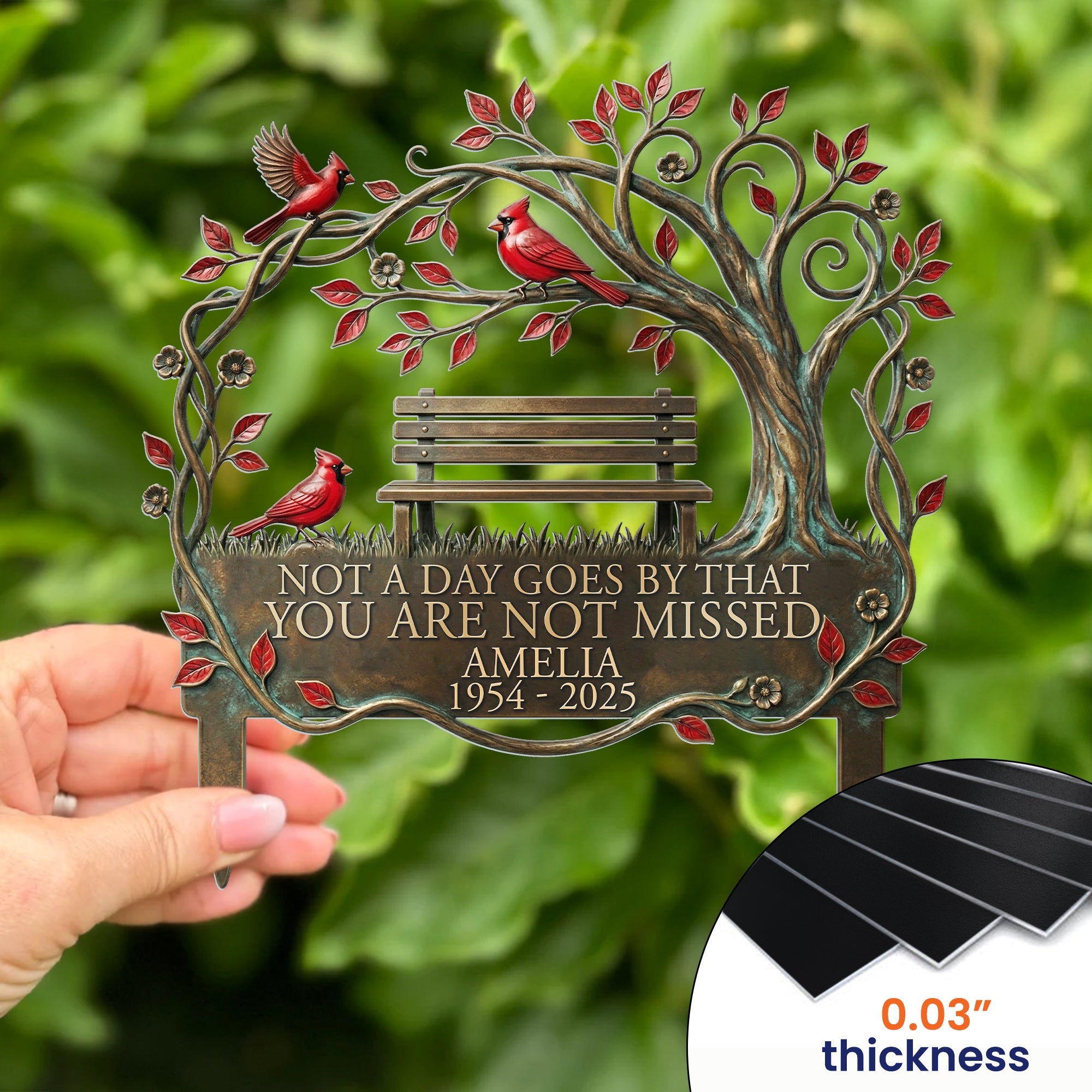Personalized Cardinal Memorial Garden Stake, Custom Name & Dates Sympathy Gift, Remembrance Plaque for Outdoor Yard Decor