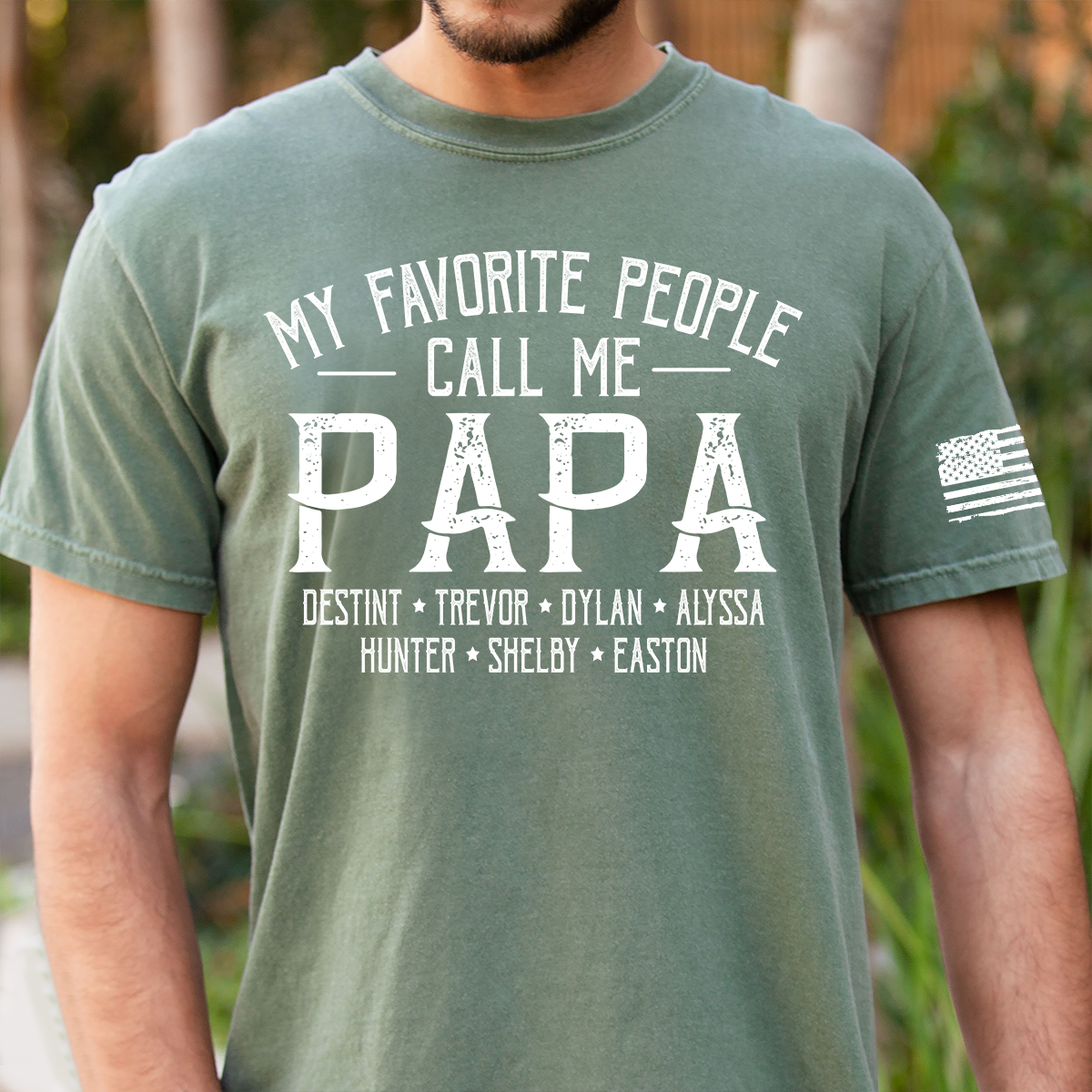 My Favorite People Call Me Papa Custom T-Shirt – Personalized American Flag Tee with Kids Names, Father’s Day Gift for Grandpa
