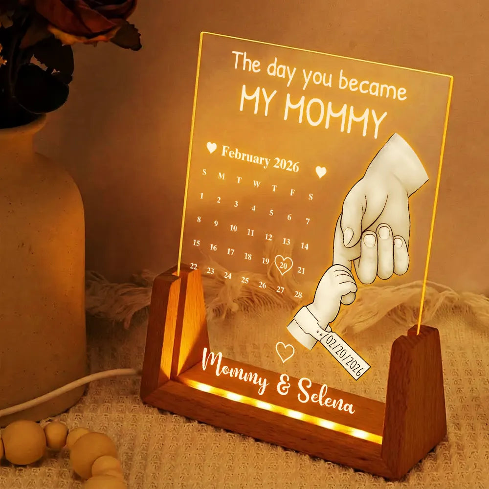 The Day You Became My Daddy Custom Calendar Acrylic LED Night Light – Personalized Birth Date & Names Plaque, New Dad Keepsake Gift