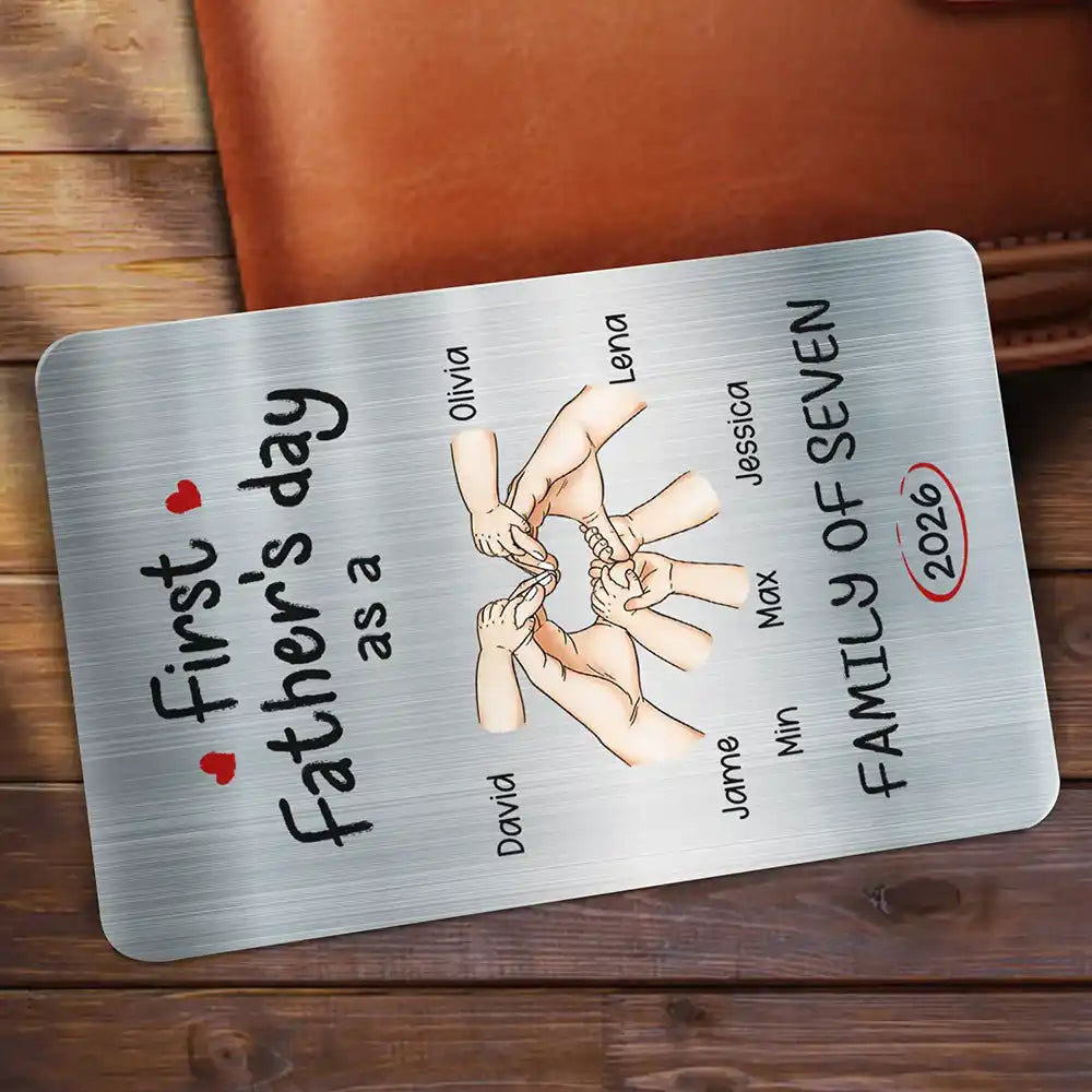 First Father’s Day As A Family Of Three Personalized Metal Wallet Insert Card – Custom Names & Year Engraved Keepsake, New Dad Gift
