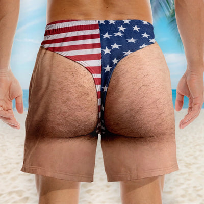 Custom Funny Patriotic Men‘s Swim Trunks – Personalized Summer Vacation Beach Shorts, 4th of July Gift for Him
