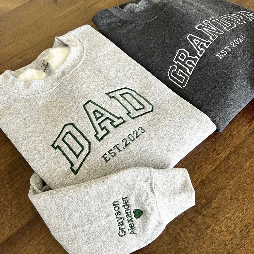 Custom DAD/GRANDPA Embroidered Sweatshirt with Kids Names on Sleeve - Personalized Father's Day Gift