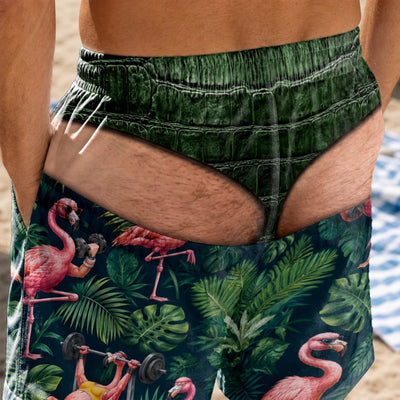 Custom Funny Men’s Swim Trunks with Rear View Illusion – “Suns Out, Legs Out” Birthday & Beach Vacation Gift for Him