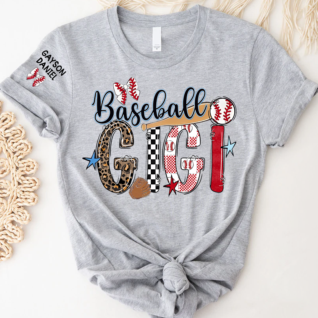 Custom Baseball Game Day Nana Gigi Mimi Grandma and Grandkids Personalized T-shirt