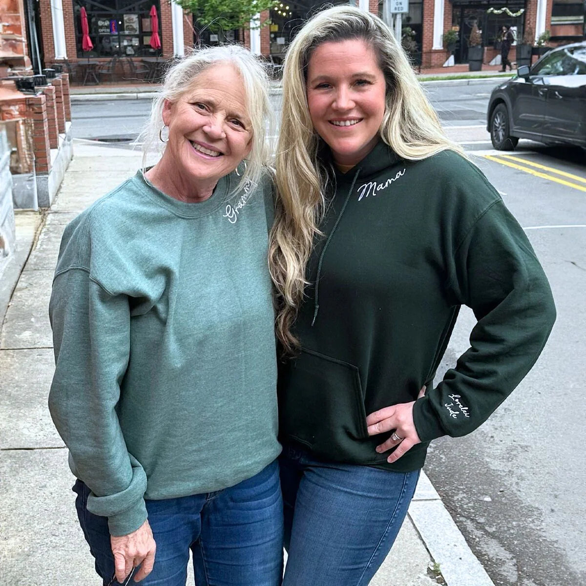 Personalized Mama Sweatshirt or Hoodie with Names on Sleeve, Custom Embroidered Gift for Mama