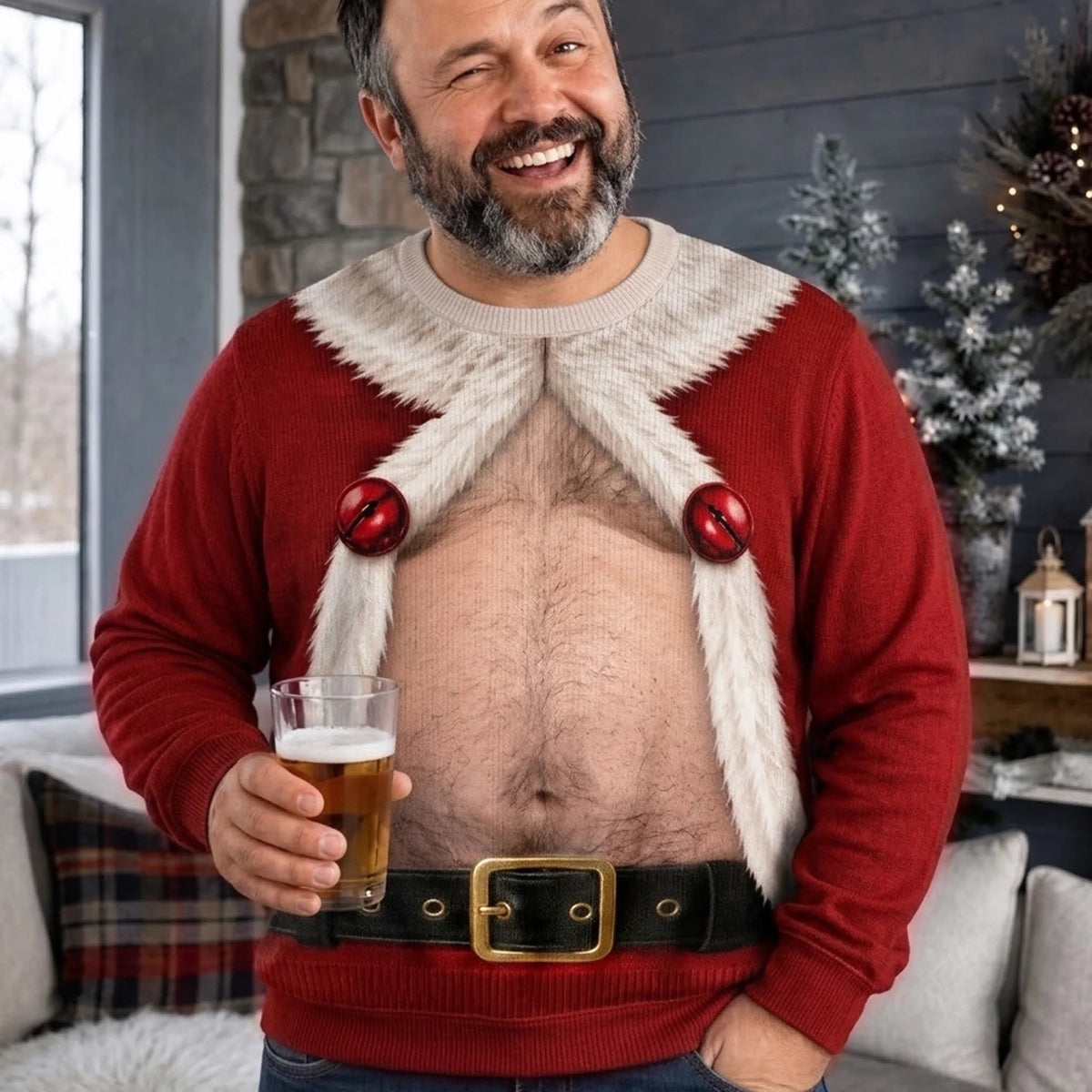 Custom Funny Ugly Christmas Sweatshirt, Personalized 3D Illusion Santa Body Crewneck, Novelty "Santa’s Favorite Bad Decision" Holiday Gag Gift for Husband, Dad, Son, Grandpa, Brother, Yourself