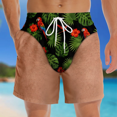 Custom Funny Men‘s Swim Trunks – Personalized Summer Vacation Beach Shorts, “Looking Good Naturally” Gift for Him