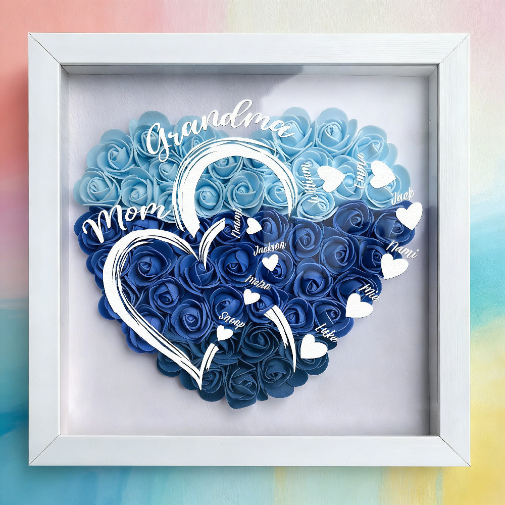 First Mom Now Grandma - Personalized Flower Shadow Box, Custom Gift for Grandma