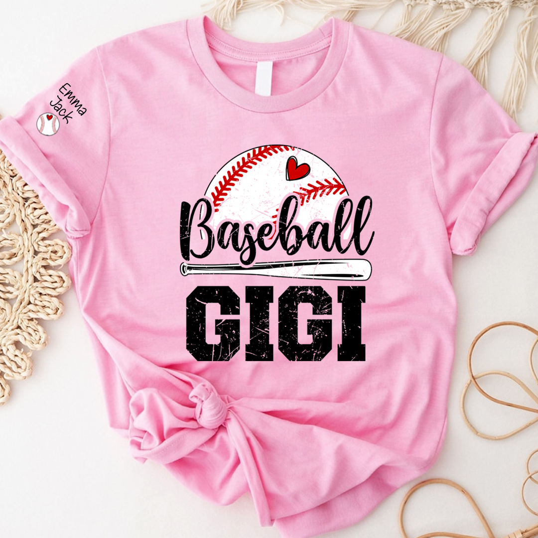 Personalized Baseball GIGI T-Shirt - Custom Grandkids Names Sleeve, Gift for GIGI