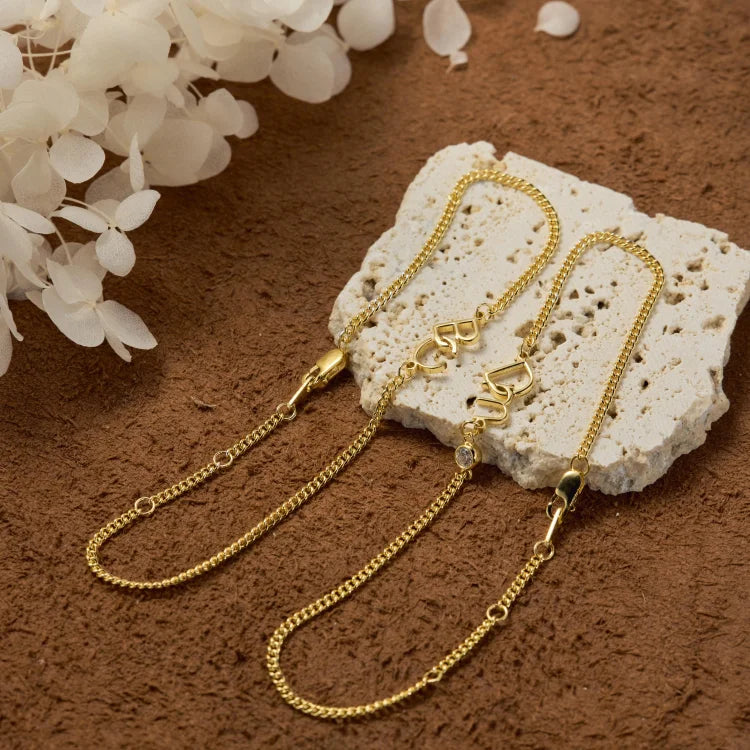 Personalized Two-Letter Curb Chain Bracelet - Custom Initial Heart Bracelet, Gift for Her