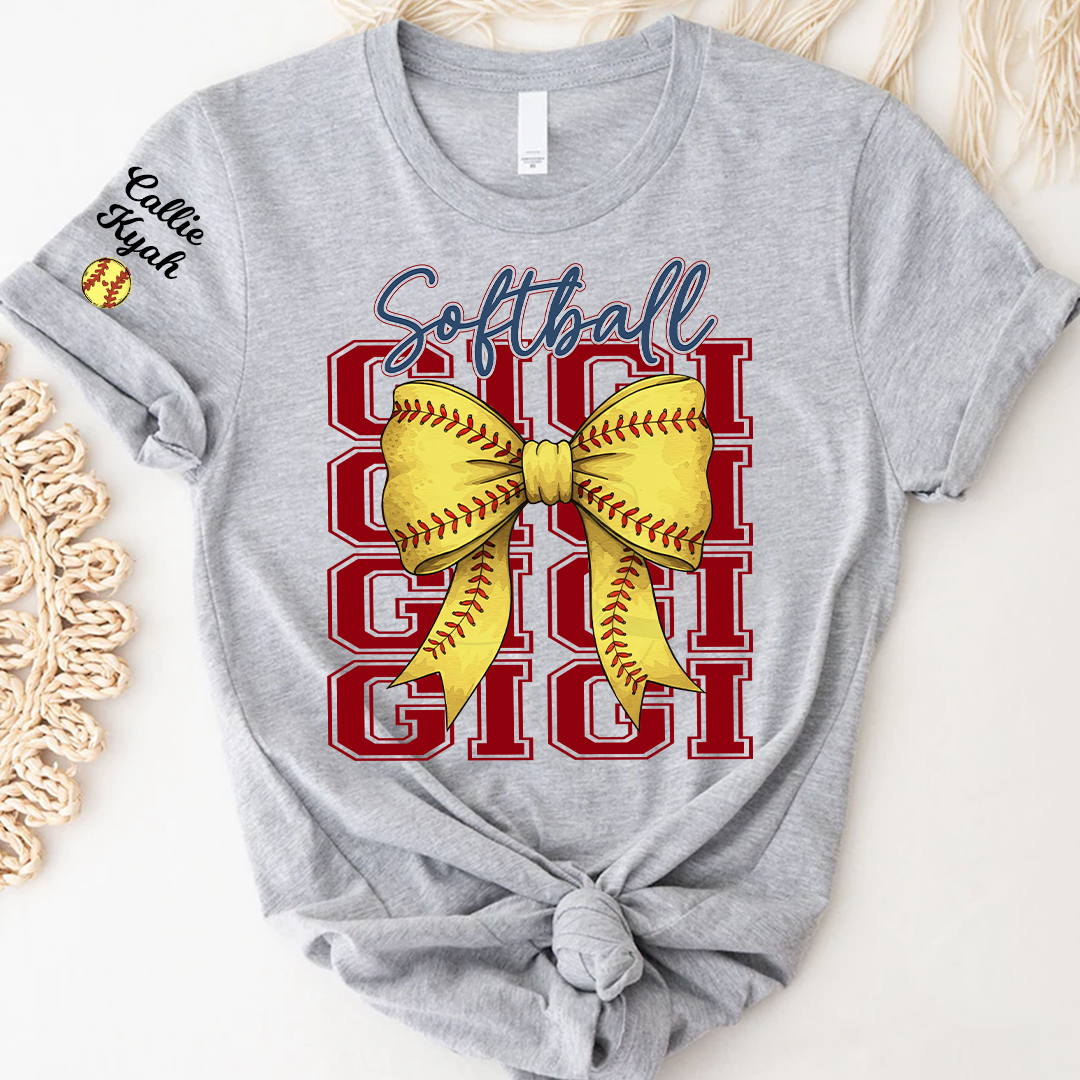 Softball Game Day Nana Gigi Grandma T-Shirt – Personalized with Grandkids‘ Names, Sports Grandma Gift